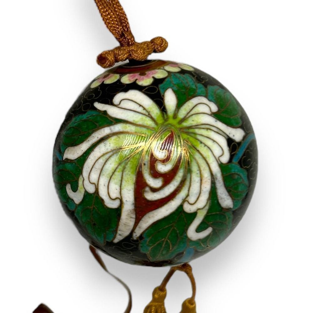 Vintage Floral Cloissoné Hanging Ball Ornament with Tassels